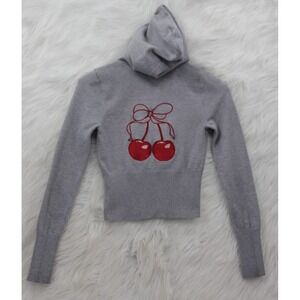 Urban Weekend Hoodie ZipUp Medium Gray Cropped Cherry Girl Graphic Y2K Vintage